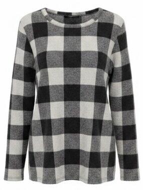 Sweet Claire Black Off White Plaid Pull Over Top size Medium